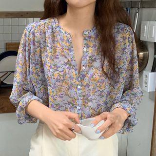 Button-up Floral Print Blouse