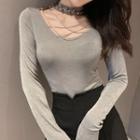 Halter Crisscross Long-sleeve Top