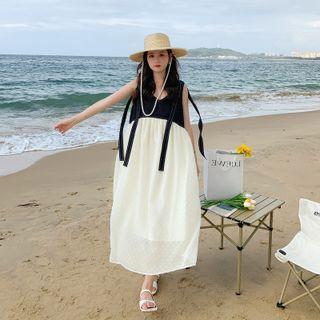 Chiffon V-neck Mesh Panel Dress