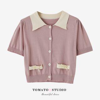 Two Tone Bow Knit Cropped Top