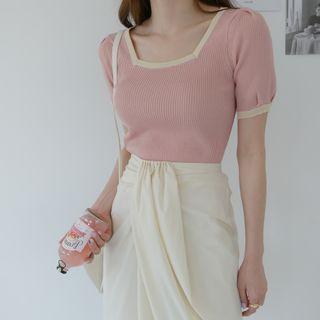 Square-neck Ringer Rib-knit Top