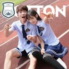 Set: Pinstriped Short Sleeve Shirt + Neck Tie + Pleated Skirt / Shorts