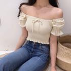 Bow Accent Off-shoulder Crop Top As Shown In Figure - One Size