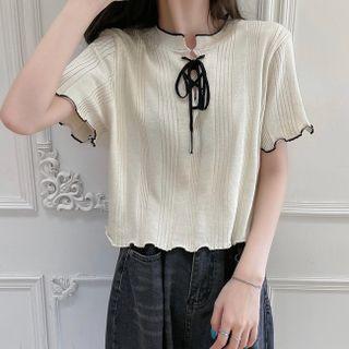 Short-sleeve Wood Ear Trim Knit Top