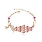 Fashion Plated Rose Gold Peacock Bracelet With Rose Red Austrian Element Crystal