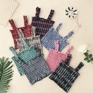 Plaid Shirred Tank Top
