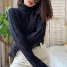 Cable-knit Turtle-neck Cropped Sweater