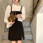 Ruffle-collar Blouse / Spaghetti Strap Mini A-line Dress