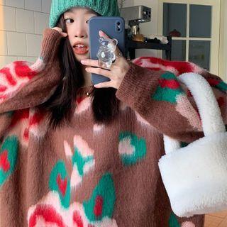 Oversize Printed Sweater As Figure - One Size