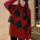 Christmas Tree Print Sweater Red - One Size