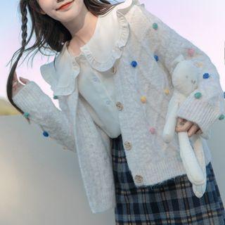 Bead Cardigan Grayish Beige - One Size
