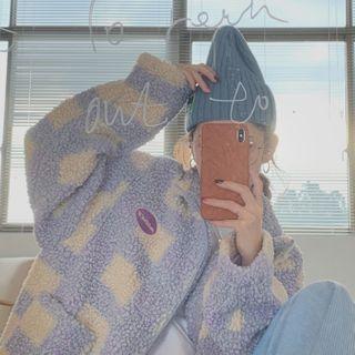 Plaid Zip-up Fleece Jacket / Wide-leg Pants