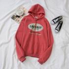 Lettering Drawstring Hoodie Pink - One Size