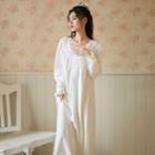 Long-sleeve V-neck Maxi A-line Sleep Dress