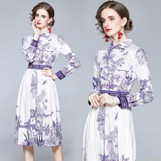 Print Long-sleeve A-line Shirtdress