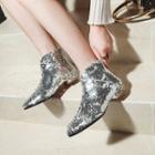 Low Heel Sequined Pointy Short Boots