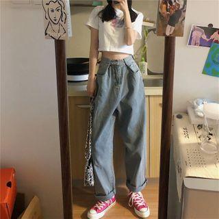 Short-sleeve Print T-shirt / Wide-leg Jeans