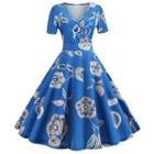 Short-sleeve V-neck Pattern Printed A-line Dress