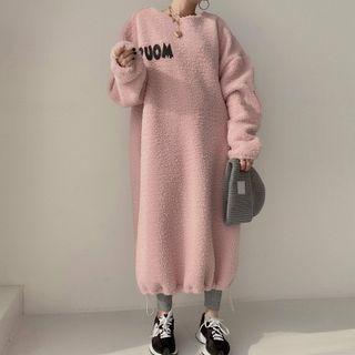 Letter Applique Fleece Sweatshirt Dress