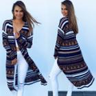 Patterned Long Open-front Cardigan