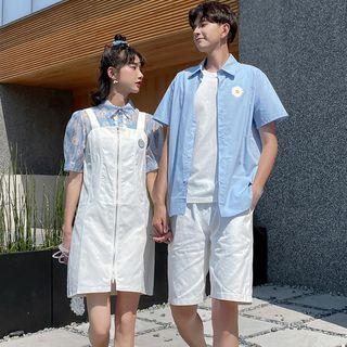 Couple Matching Flower Print Short-sleeve Shirt / Shorts / Jumper Dress / Set