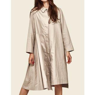Pleated-trim A-line Shirtdress