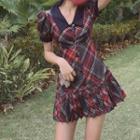 Lapel Single-breasted Plaid Dress