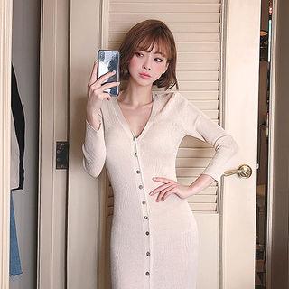 V-neck Buttoned Slim-fit Long Cardigan