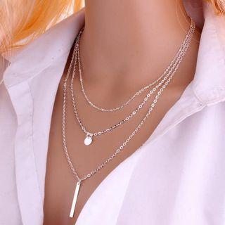 Alloy Disc & Bar Pendant Layered Necklace
