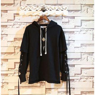 Panel Sleeve Lace-up Hoodie
