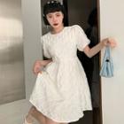 Puff-sleeve Argyle Pattern A-line Dress
