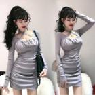 Plain Halter Slim-fit High-waist Long-sleeve Dress