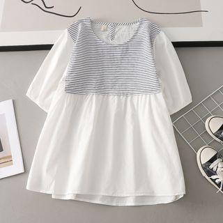 Mock Two-piece Short-sleeve Striped Blouse White - One Size