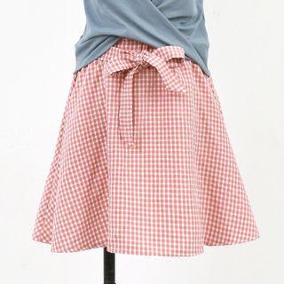 Plaid A-line Skirt With Sash