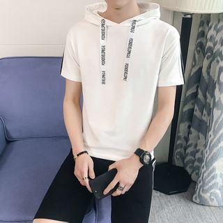Set: Short-sleeve Letter Strap Hoodie + Shorts