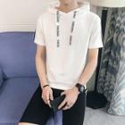 Set: Short-sleeve Letter Strap Hoodie + Shorts
