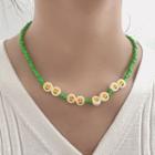 Smiley Face Beaded Necklace White Smiley Face - Green - One Size