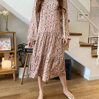 Tie-waist Floral Print Tiered Dress
