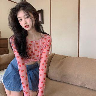 Long-sleeve Strawberry Top Pink - One Size