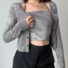 Set: Plain Cardigan + Cropped Camisole Top