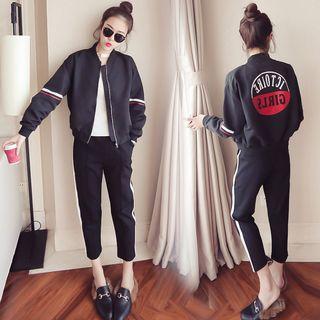 Set: Lettering Zip Jacket + Cropped Jogger Pants