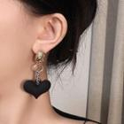 Heart Drop Earring 1 Pair - Black & Gold - One Size