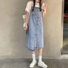 Asymmetrical Washed Denim Overall Dress
