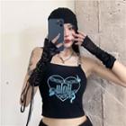 Lettering Chain Strap Camisole Top Black - One Size