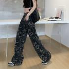 High Waist Camo Printed Wide-leg Jeans