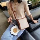 Faux Leather Crossbody Bag White & Brown - L