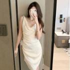Spaghetti-strap Cowl Neck Sheath Dress