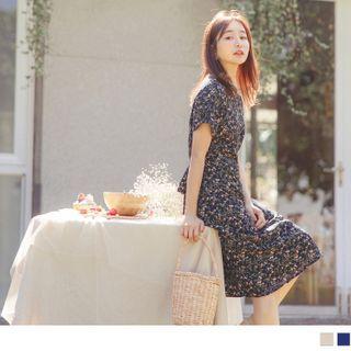 Tie-back Floral Chiffon Midi Dress