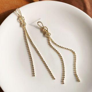 Knotted Rhinestone Chain Drop Earring 1 Pair - S925 Silver - Gold - One Size
