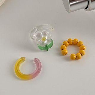 Resin Cuff Earring (various Designs) Set Of 3 - White & Yellow & Green - One Size